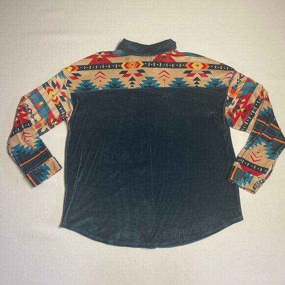 Rowdy Crowd Clothing Women Top 3X Button Up Southwest Aztec Cowboy Velour Velvet - Picture 15 of 16